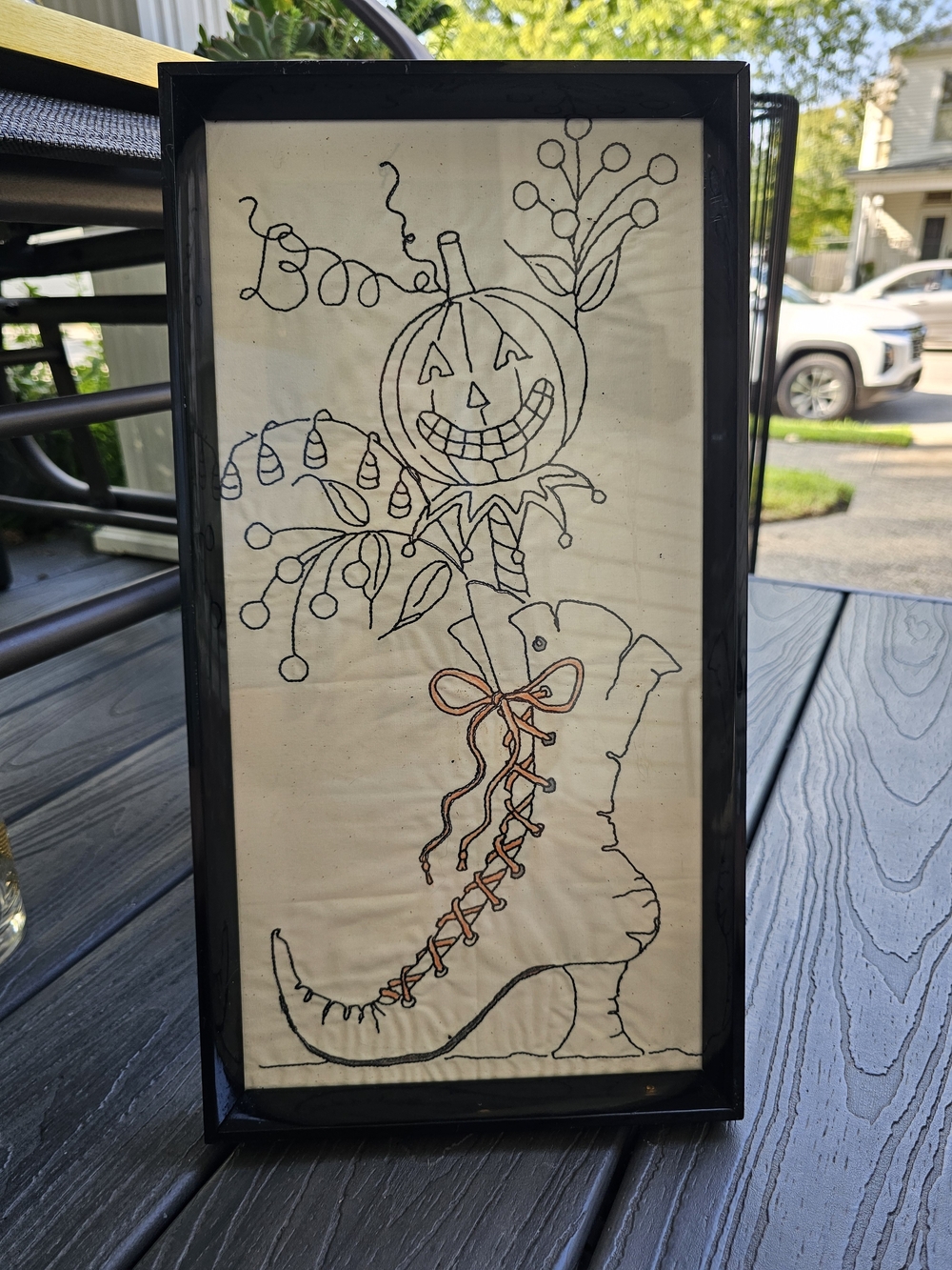 Framed Crabapple Hill Studio "Which Witch's Boot" Hand Embroidery Project